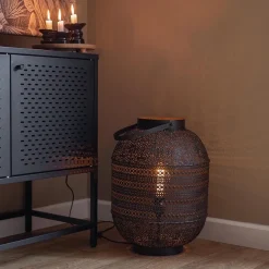 Grote Oosterse tafellamp lantaarn donker bruin