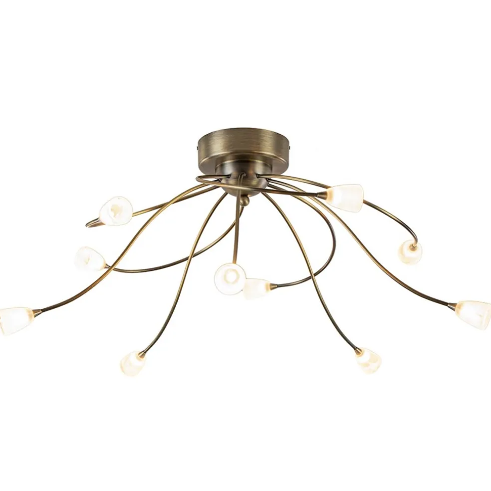 Grote plafondlamp brons met wit glas inclusief LED