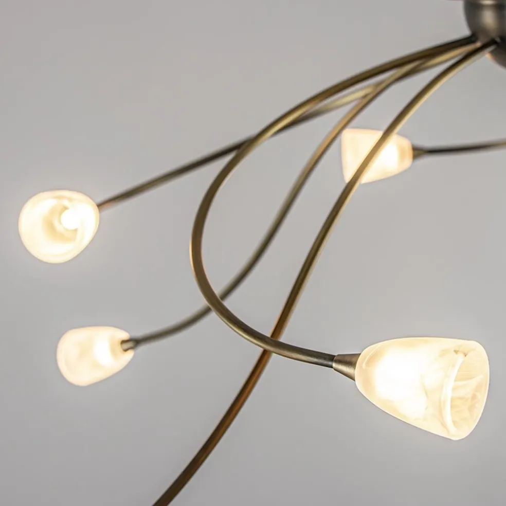 Grote plafondlamp brons met wit glas inclusief LED