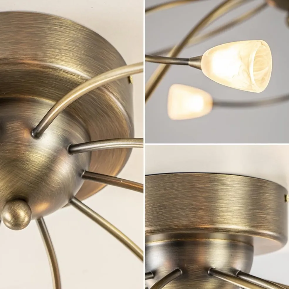 Grote plafondlamp brons met wit glas inclusief LED