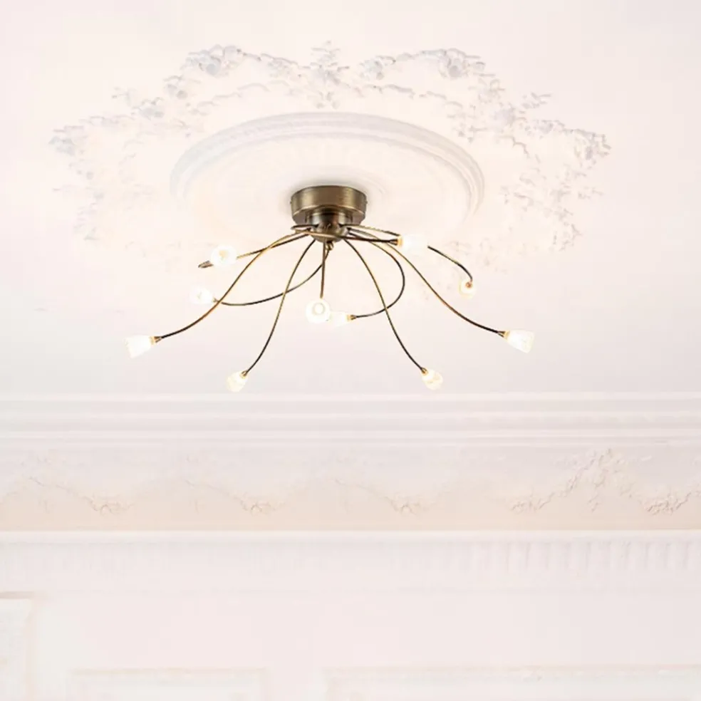 Grote plafondlamp brons met wit glas inclusief LED