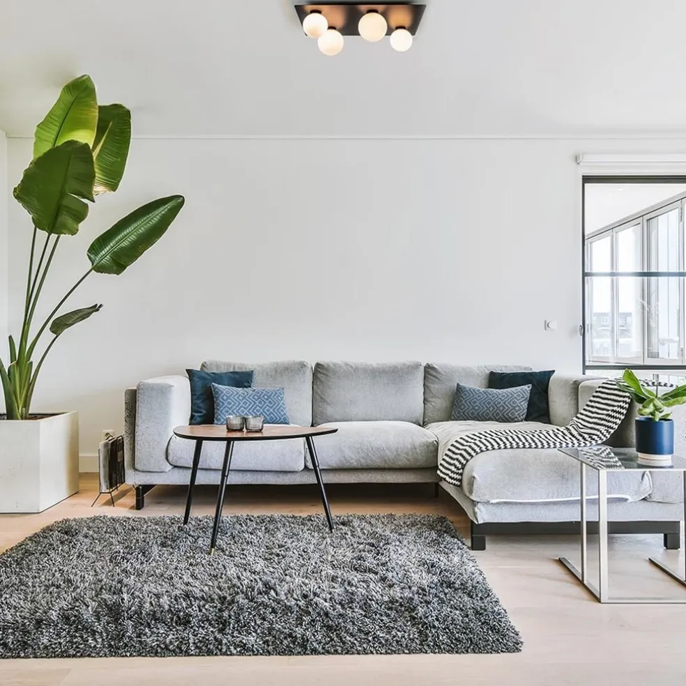 Grote plafondlamp rechthoekig zwart met witte bollen