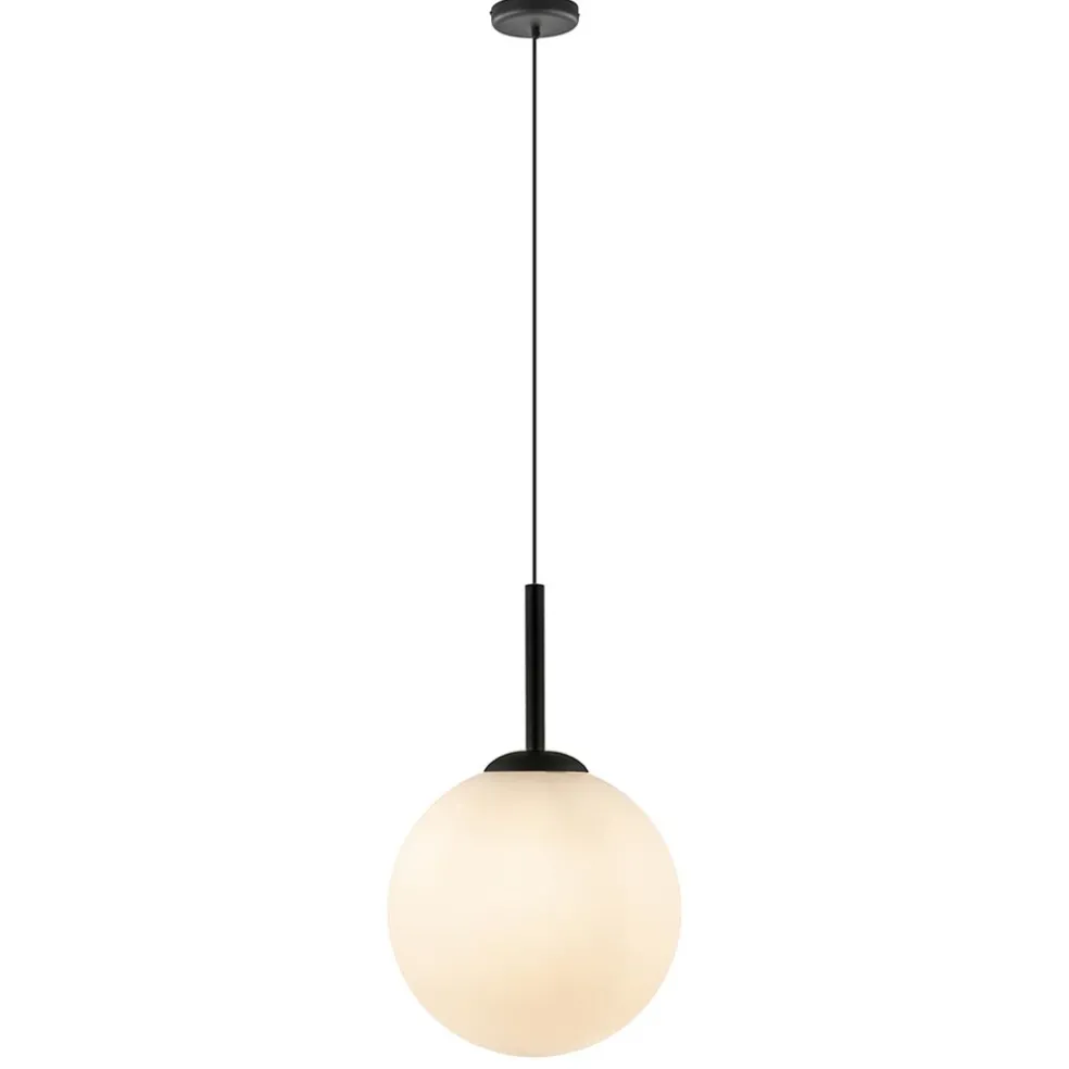 Grote retro hanglamp opaal glas met zwart