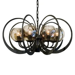 Grote ronde hanglamp metaal  met smoke glas en spot