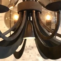 Grote ronde hanglamp metaal  met smoke glas en spot