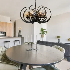 Grote ronde hanglamp metaal  met smoke glas en spot