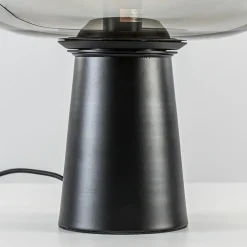 Grote tafellamp Amarah zwart met smoke glazen kap