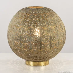 Grote tafellamp antiek messing met decoratief dessin