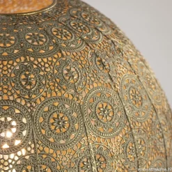 Grote tafellamp antiek messing met decoratief dessin