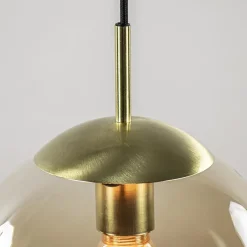 Hanglamp amber glazen bol 25 cm met messing