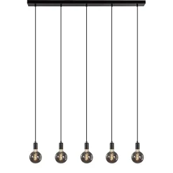 Hanglamp balk 110cm + 5x pendel zwart