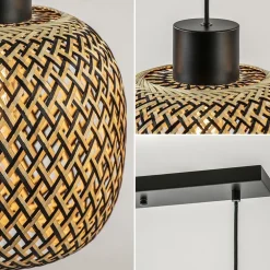 Hanglamp balk 3L zwart + bamboe
