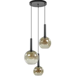 Hanglamp Bella 3L rond zwart+smoke glas