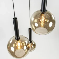 Hanglamp Bella 3L rond zwart+smoke glas