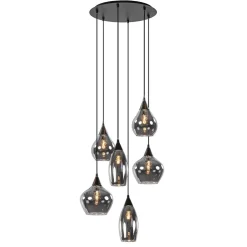 Hanglamp Cambio 6L zwart + smoke glas mix