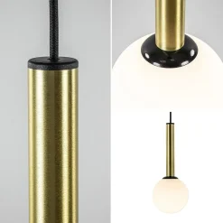 Hanglamp Globe 3L rond zwart/goud/wit