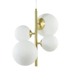 Hanglamp 4L brass met opaal bolglas