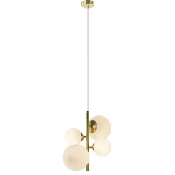 Hanglamp 4L brass met opaal bolglas