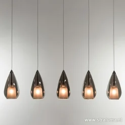 Hanglamp 5L druppel glas smoke