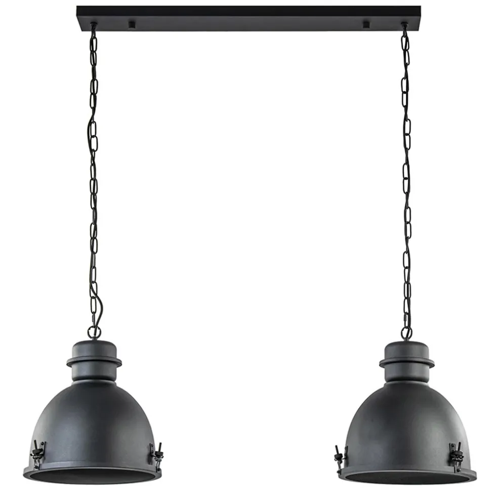 Hanglamp 2L industrieel zwart/grill