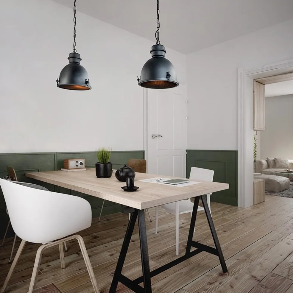 Hanglamp 2L industrieel zwart/grill