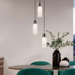 Hanglamp 3L rond zwart met cilinder glas