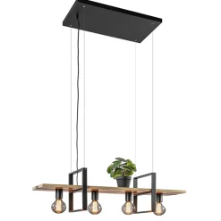 Hanglamp 4L zwart met houten planken