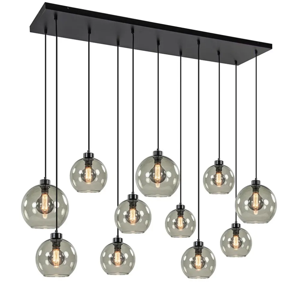 Hanglamp multipendel 11-L zwart smoke glas 20+25cm