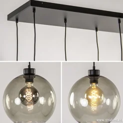 Hanglamp plaat 8-L zwart glas smoke 25cm