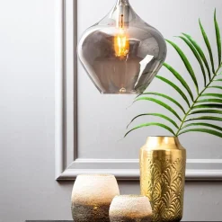 Hanglamp Rakel 27cm antiek brass+smoke glas