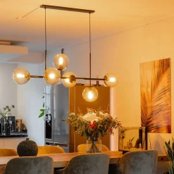 Hanglamp Random bol 6L zwart met smoke glas