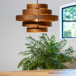 Hanglamp Walnut 6-ringen hout/zwart
