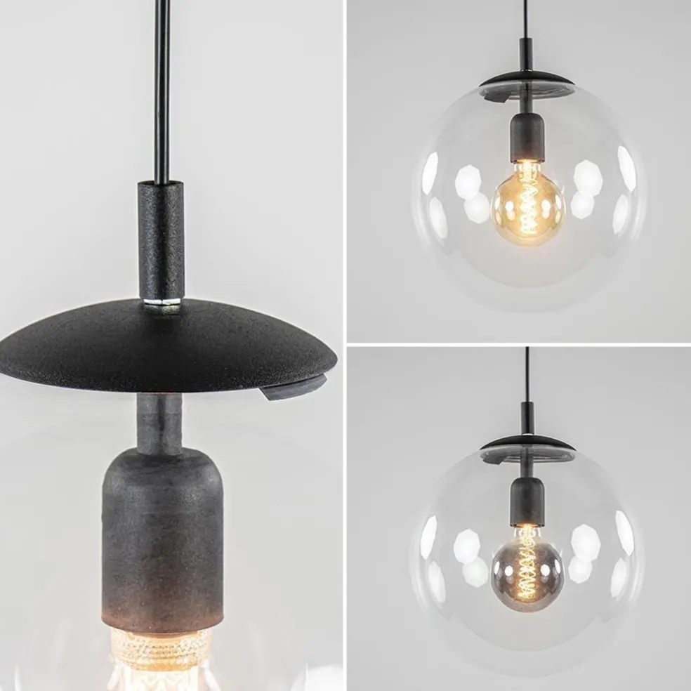 Hanglamp zwart met helder glazen bol 30 cm
