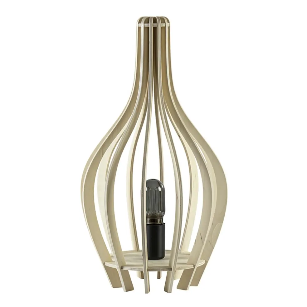 Houten tafellamp kegel naturel met zwart