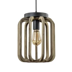 Industrieel landelijke hanglamp mat zwart met ruw hout