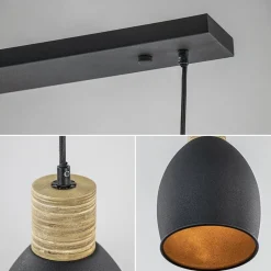 Industrieel landelijke hanglamp 3-lichts zwart met hout