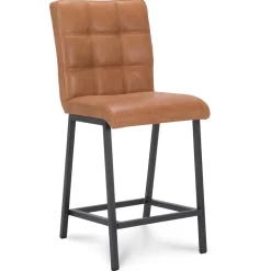 Industriële barkruk met cognac lederen zitting