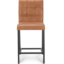 Industriële barkruk met cognac lederen zitting