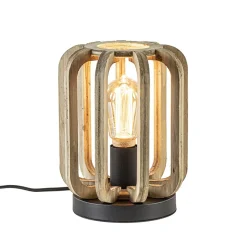 Industriële tafellamp houten kooi met mat zwart