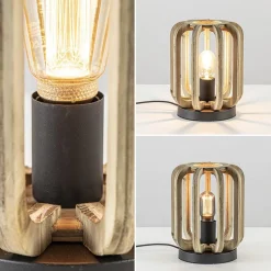 Industriële tafellamp houten kooi met mat zwart