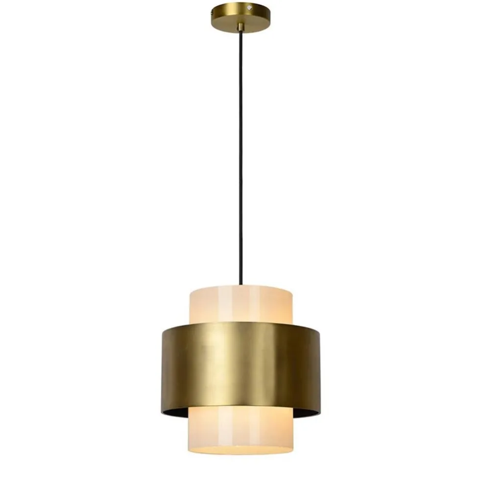 Klassieke hanglamp opaal glas met mat goud