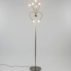 Klassieke vloerlamp brons met wit gevlamd glas en dimbaar LED