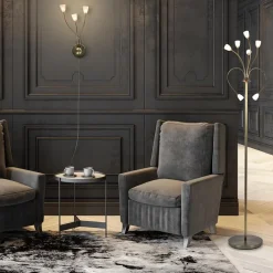 Klassieke vloerlamp brons met wit gevlamd glas en dimbaar LED