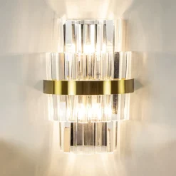Klassieke wandlamp brushed brass met helder kristal