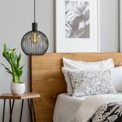 Kleine draad hanglamp mat zwart 30 cm