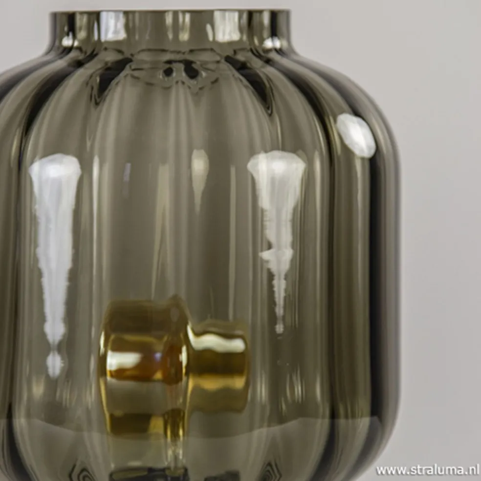 Kleine glazen tafellamp grijs/zwart