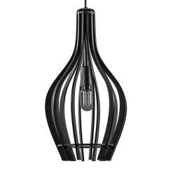 Kleine hanglamp kegel houten lamellen zwart