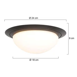Kleine LED plafondlamp zwart met wit glas IP44