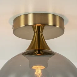 Kleine plafondlamp goud met smoke glas