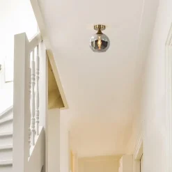 Kleine plafondlamp goud met smoke glas